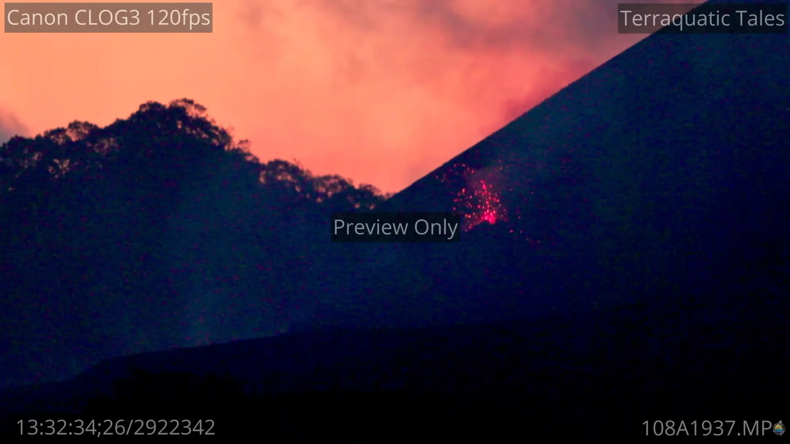 Glowing lava eruption on the slopes of Barren Island volcano at dawn in India.
