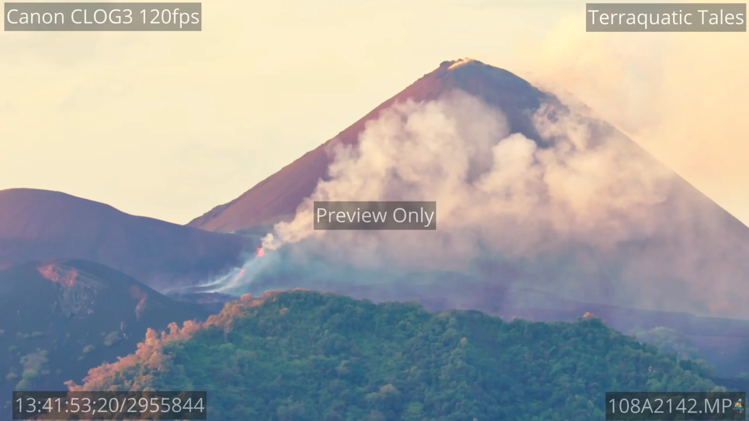 Active Barren Island volcano erupting with smoke and lava in the morning in India.